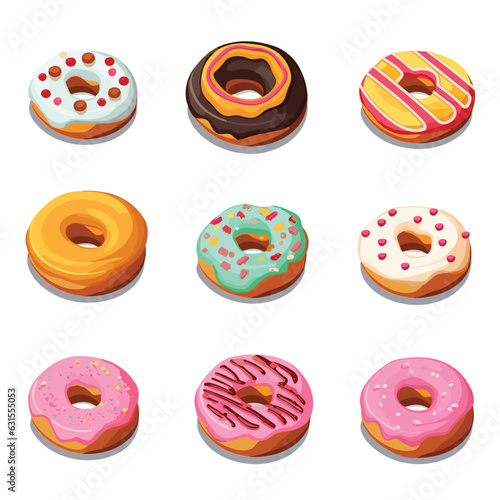 Set of delicious glazed doughnut icons isolated on a white background