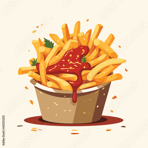 Vector of a bucket of French fries with ketchup
