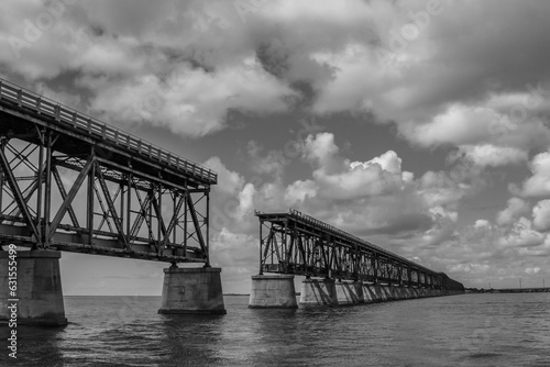 Grayscale of the abandoned Historical Railroad Bridge In Bahia Honda Key photo