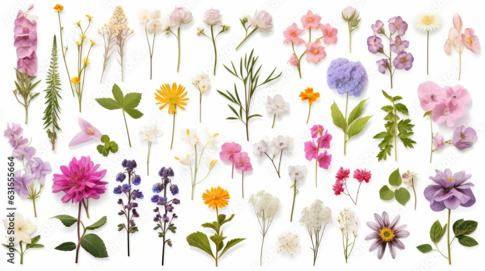 Photo of a colorful assortment of flowers on a clean white background