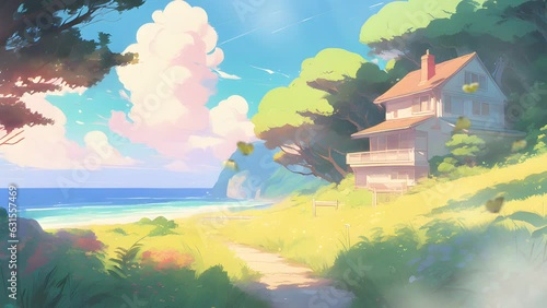 Beautiful scenery of beach in summer. Seamless loop video