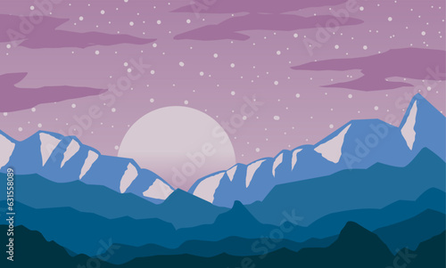 landscape night sky moon mountain background vector illustration 