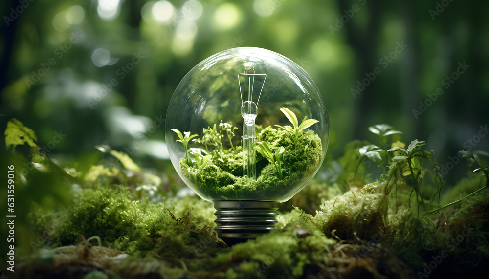 Green energy concept illustration with a light bulb containing green plants Green energy concept illustration with a light bulb containing green plants