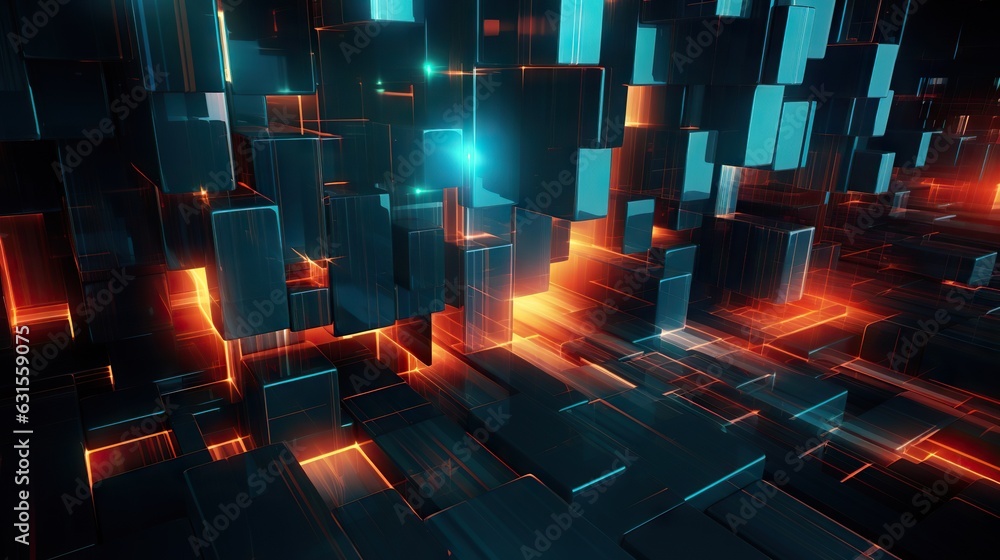Fototapeta premium Abstract digital background. Can be used for technological processes, neural networks and AI, digital storages, sound and graphic forms, science, education, etc.