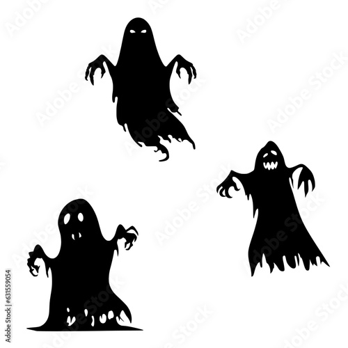 Black silhouette of a dark spirit A black and white icon of a lost soul. Flat logo of a ghost isolated on white background.