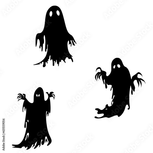 Black silhouette of a dark spirit A black and white icon of a lost soul. Flat logo of a ghost isolated on white background.