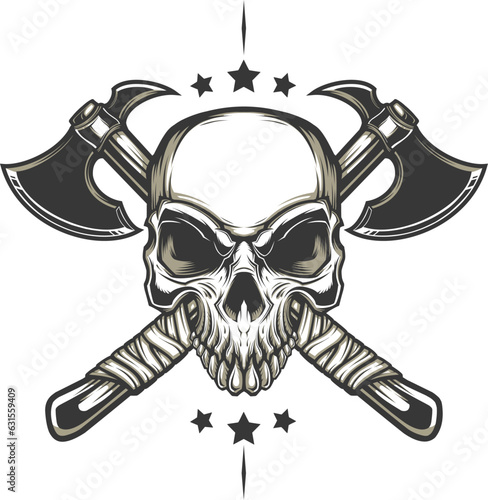 Skull head with crossbone axe mascot logo vector illustration