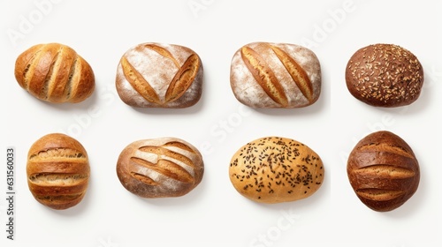 Photo of a variety of breads displayed on a clean white background