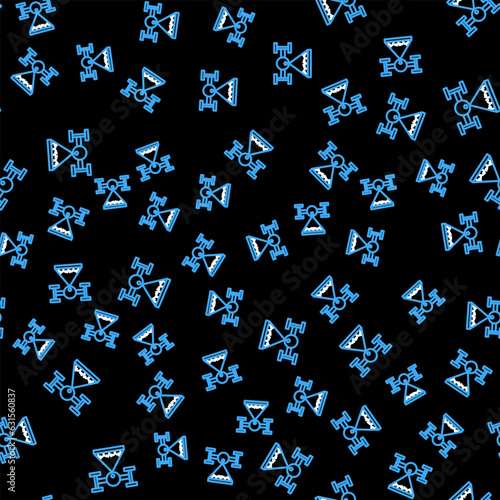 Line Smart farm with drone control collects harvest icon isolated seamless pattern on black background. Innovation technology for agricultural company. Vector