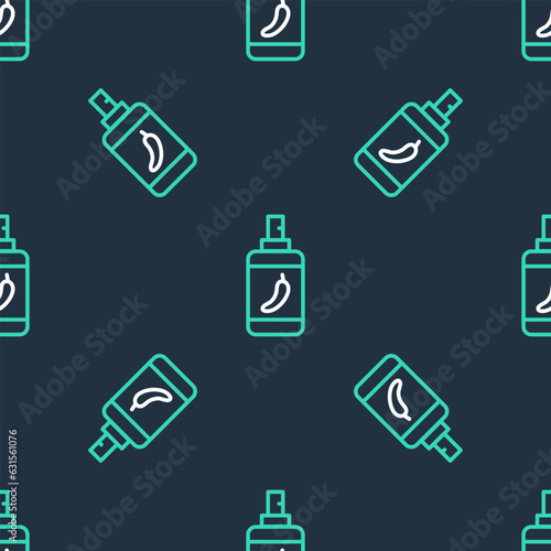 Line Pepper spray icon isolated seamless pattern on black background. OC gas. Capsicum self defense aerosol. Vector