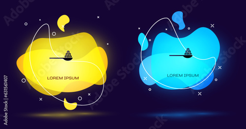Black Caviar on a spoon icon isolated on black background. Abstract banner with liquid shapes. Vector.