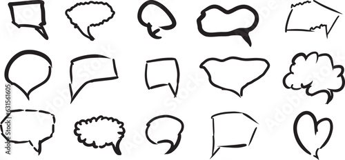 Set Of Speech Bubbles. Comic Hand Drawn Chat Box. Transparent Background. 