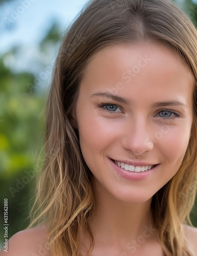 A captivating stock photo of a 25-year-old European girl smiling, radiating joy and youthful charm with her genuine expression.