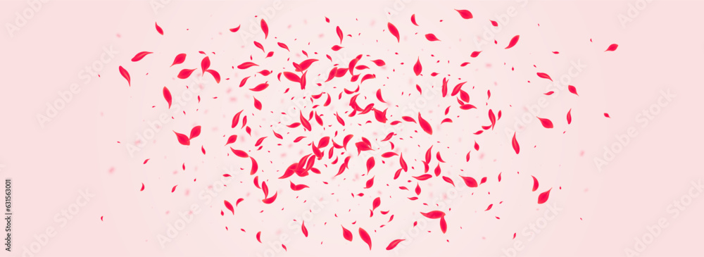 Red Floral Vector Pink Panoramic Background.