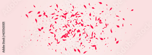 Red Floral Vector Pink Panoramic Background.