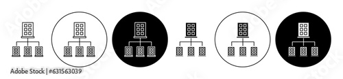 Company subsidiary icon set. office branch vector symbol in black filled and outlined style. photo