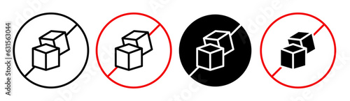 Sugar free vector icon set in black and red color. No added sugar vector symbol. zero sugar sign with sugar cube. photo