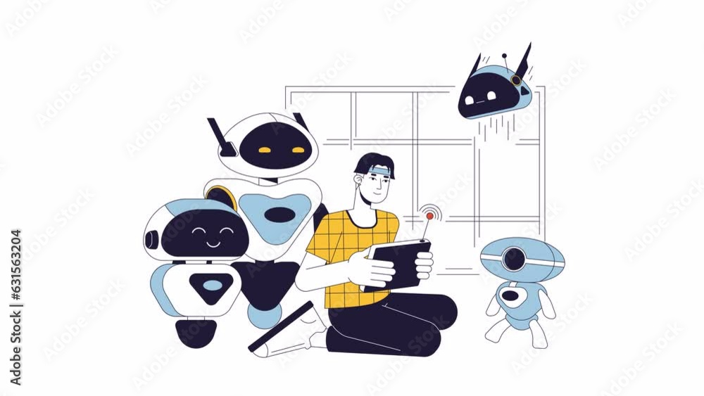 STEM robotics line 2D animation. Science technology engineering 4K ...