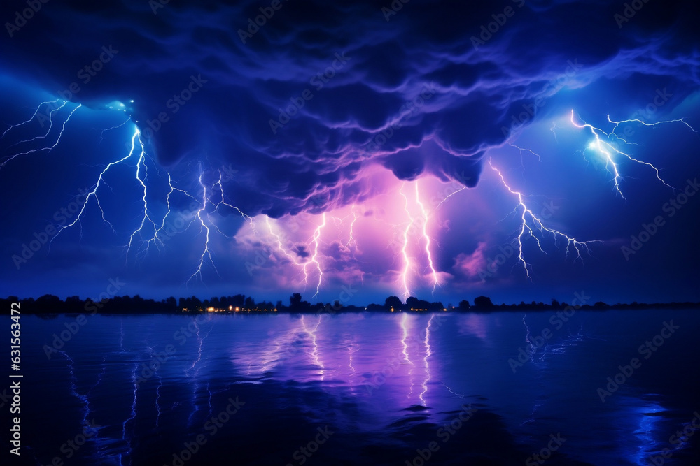 Epic lightning storm illuminating the night sky, nature's electrifying