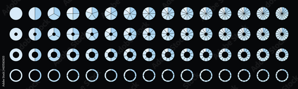 Set o light circle pie charts templates with dark background - Stock Vector Set o light circle pie charts templates with dark background - Stock Vector