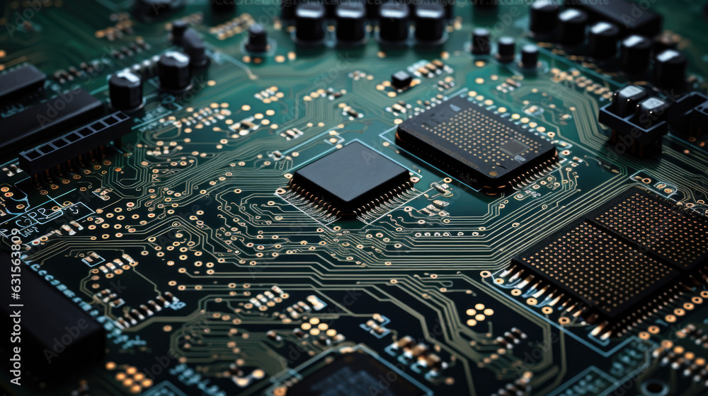 The electronic circuit board close up with a processor The electronic circuit board close up with a processor