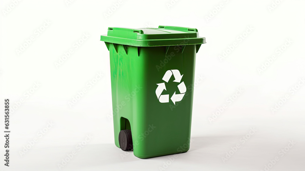 A Green recycle bin with recycle symbol isolated on white background. Generative Ai A Green recycle bin with recycle symbol isolated on white background. Generative Ai