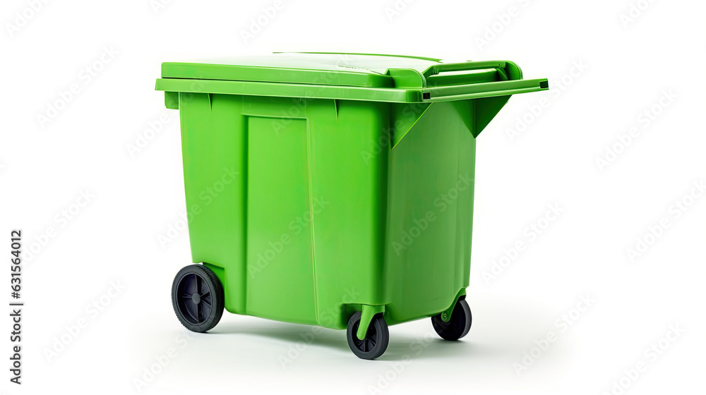 A Green recycling bin isolated on white background. Generative Ai A Green recycling bin isolated on white background. Generative Ai