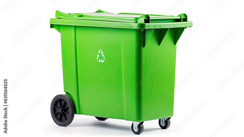 A Green recycling bin isolated on white background. Generative Ai A Green recycling bin isolated on white background. Generative Ai