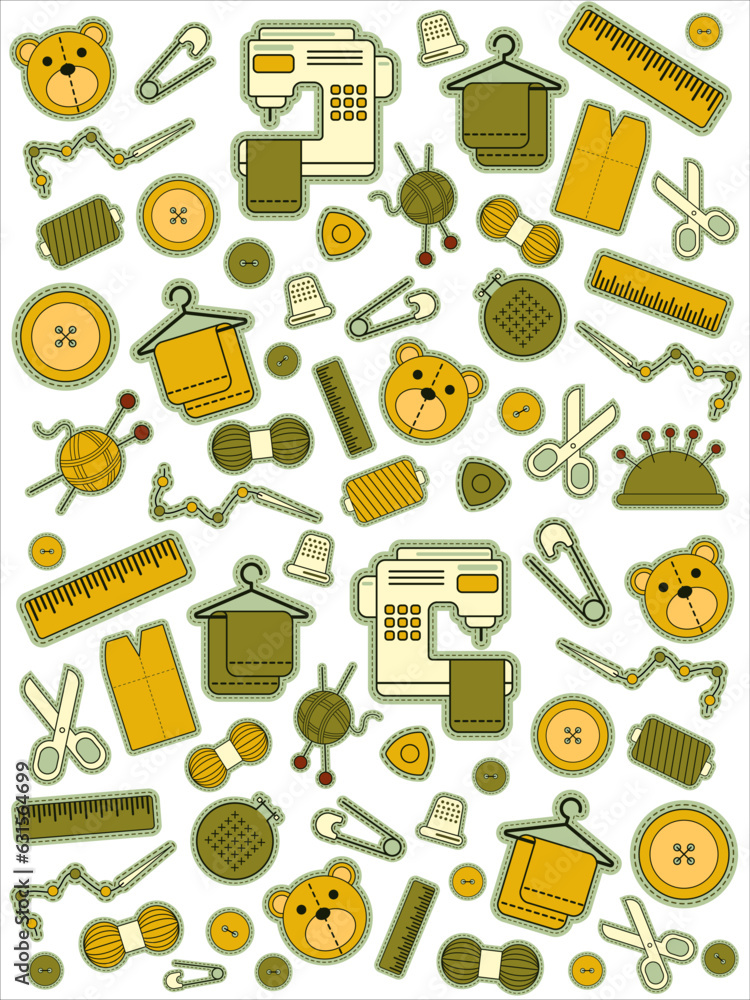 Vector background set of illustrations for sewing, sewing supplies Vector background set of illustrations for sewing, sewing supplies