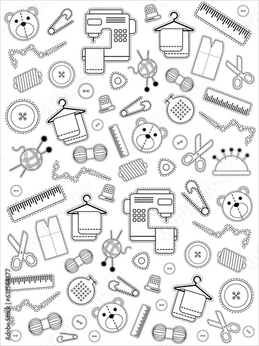 Vector background set of illustrations for sewing, sewing supplies