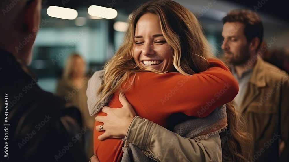 Reunited and hugging friend on air port Reunited and hugging friend on air port