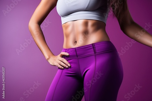 Strength and Grace: The Slim and Strong Body of a Fitness Woman Engaging in a High-Intensity Exercise Workout, violet color