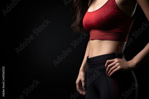 Strength and Grace: The Slim and Strong Body of a Fitness Woman Engaging in a High-Intensity Exercise Workout, black background © thesweetsheep