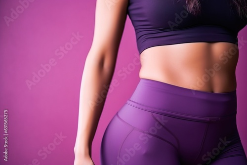 Body of fitness slim woman, Exercise workout pose in violet background