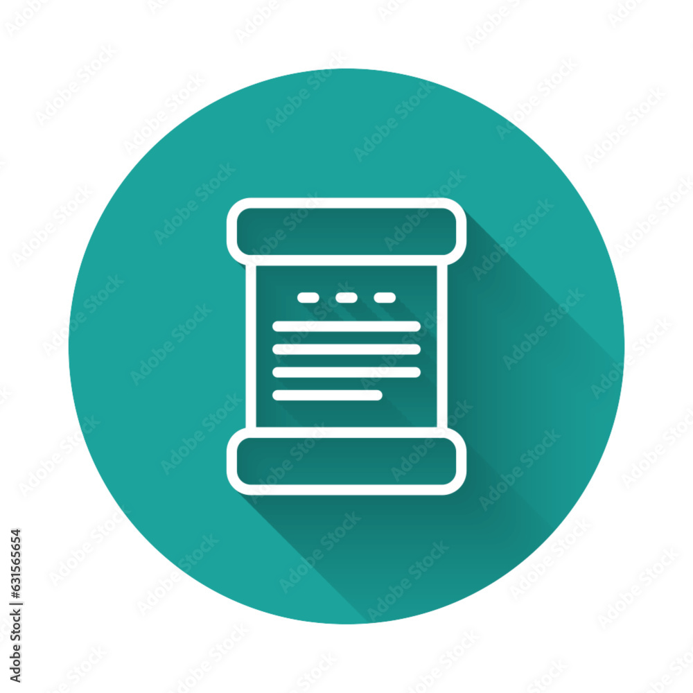White line Declaration of independence icon isolated with long shadow background. Green circle button. Vector White line Declaration of independence icon isolated with long shadow background. Green circle button. Vector