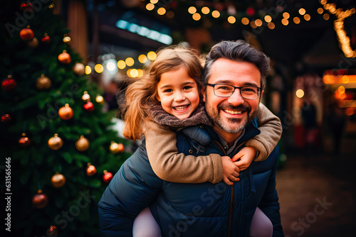 Father and daughter together at a Christmas fair