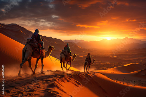 Canvas Print The three wise men in the desert with their camels