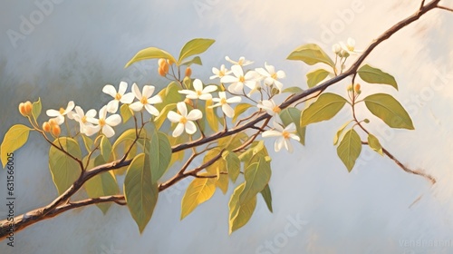 Realistic fruit tree branch with spring flowers. Beautiful flowering apple tree in spring day. Illustration for cover  card  postcard  brochure  advertising or presentation. 