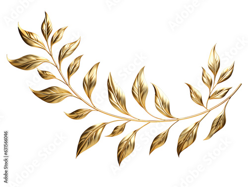 Golden laurel branch. Isolated on a transparent background.