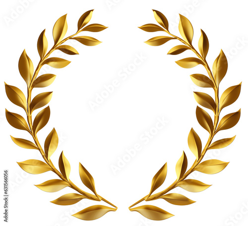 Golden laurel branches. Laurel wreath. Isolated on a transparent background.
