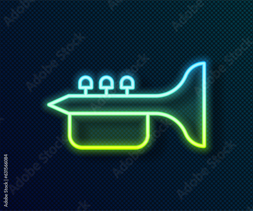 Glowing neon line Trumpet icon isolated on black background. Musical instrument trumpet. Vector