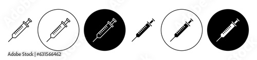 syringe vector icon set. medical vaccine injector injection vector symbol with needle. insulin injection icon black color.