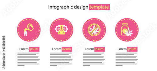Set line Stop marijuana, Medical bottle with, Test tube and Watering can icon. Vector