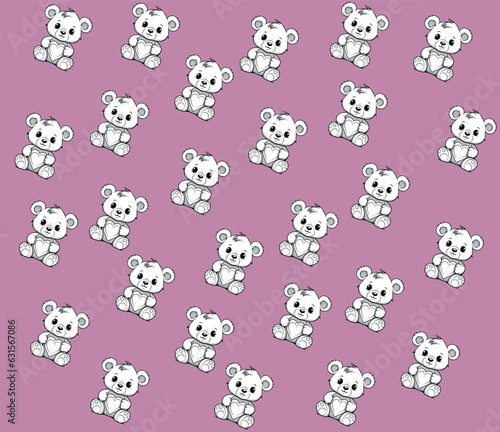 pink background with patterns in the form of a teddy bear. Vector illustration