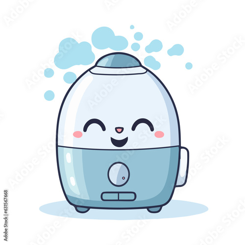Cute cartoon humidifier for room, home, flat, office. Equipment, domestic, air purifier, vaporizer. Vector illustration for any design.