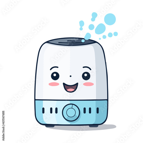 Cute cartoon dehumidifier for room, home, flat, office. Equipment, domestic, air purifier, vaporizer. Vector illustration for any design.