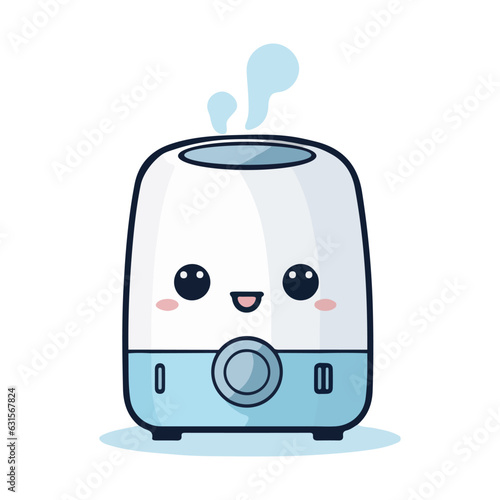 Cute cartoon humidifier for room, home, flat, office isolated on white background. Equipment, domestic, air purifier, vaporizer. Vector illustration for any design.
