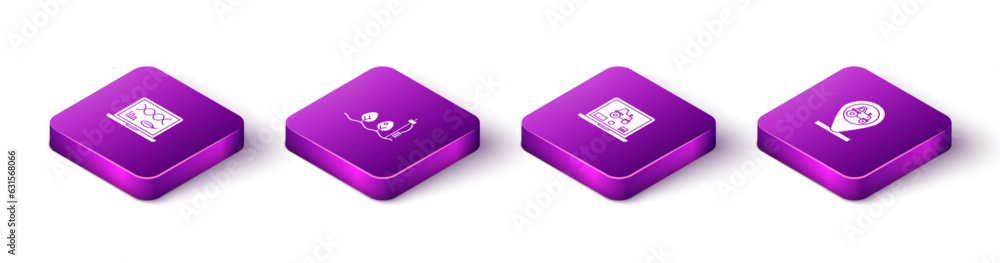 Set Isometric Genetic engineering modification, Standalone sensor and plant, Laptop application for smart farm and Tractor location icon. Vector Set Isometric Genetic engineering modification, Standalone sensor and plant, Laptop application for smart farm and Tractor location icon. Vector