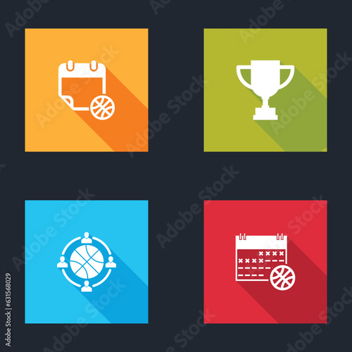 Set Basketball on sport calendar, Award cup, Planning strategy and icon. Vector