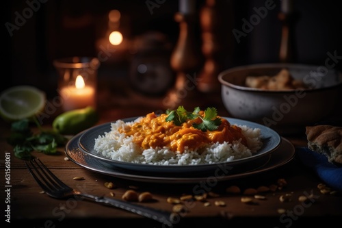 Curry rice | Indian food plate | creamy chicken curry